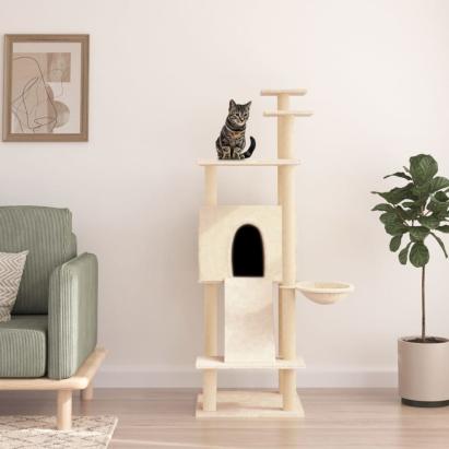 Ansamblu de pisici cu stâlpi din funie de sisal, crem, 153 cm GartenMobel Dekor
