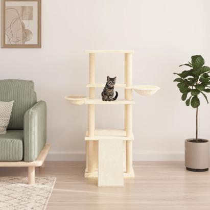 Ansamblu de pisici cu stâlpi din funie de sisal, crem, 133 cm GartenMobel Dekor