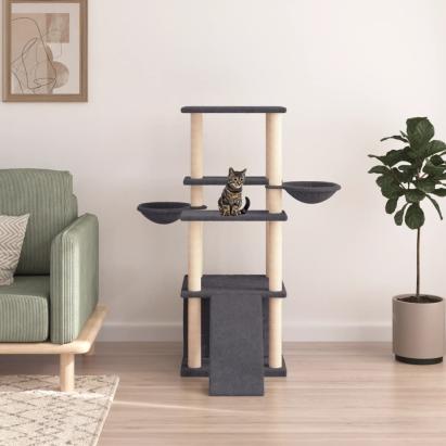Ansamblu de pisici, stâlpi din funie sisal, gri închis, 133 cm GartenMobel Dekor