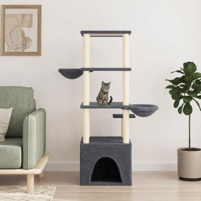 Ansamblu pisici cu stâlpi din funie sisal, gri închis, 147 cm GartenMobel Dekor