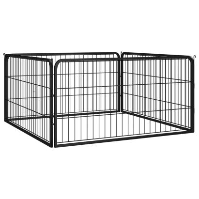 Padoc pentru câini cu 4 panouri, negru, 100x50 cm, oțel GartenMobel Dekor