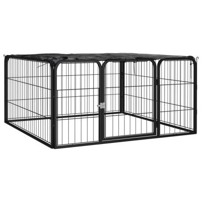Padoc pentru câini cu 4 panouri, negru, 100x50 cm, oțel GartenMobel Dekor