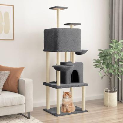 Ansamblu de pisici, stâlpi din funie sisal, gri închis, 180 cm GartenMobel Dekor
