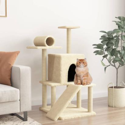 Ansamblu de pisici cu stâlpi din funie de sisal, crem, 110,5 cm GartenMobel Dekor