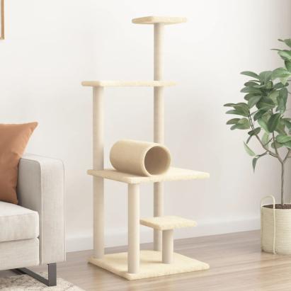 Ansamblu de pisici cu stâlpi din funie de sisal, crem, 136 cm GartenMobel Dekor