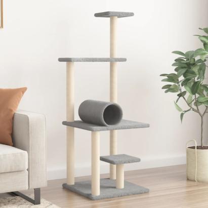 Ansamblu pisici, stâlpi din funie sisal, gri deschis, 136 cm GartenMobel Dekor