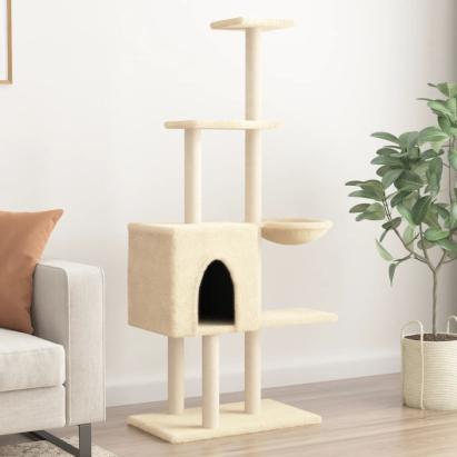 Ansamblu de pisici cu stâlpi din funie de sisal, crem, 145 cm GartenMobel Dekor