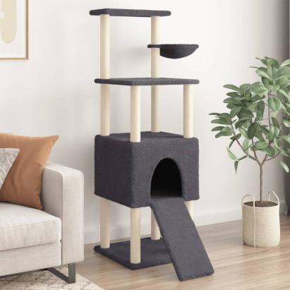Ansamblu de pisici, stâlpi din funie sisal, gri închis, 153 cm GartenMobel Dekor