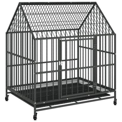 Cușcă pentru câini cu roți, negru, oțel galvanizat GartenMobel Dekor