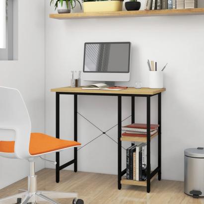 Birou de calculator negru/stejar deschis 80x40x72 cm MDF/metal GartenMobel Dekor
