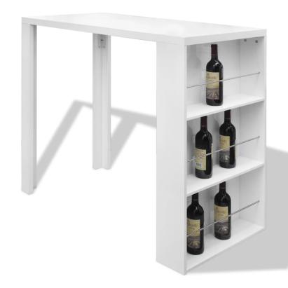 Masă de bar din MDF, cu suport pentru sticle de vin, alb lucios  GartenMobel Dekor