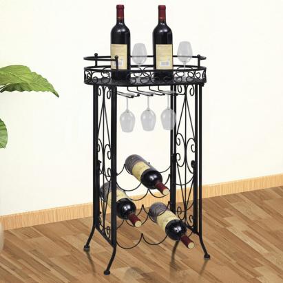 Suport sticle de vin pentru 9 sticle, cu suport pahar, metal  GartenMobel Dekor