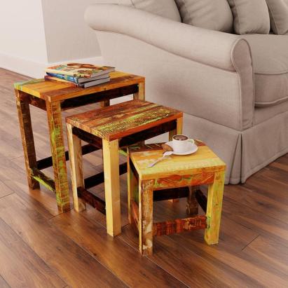 Set mese suprapuse, 3 piese, vintage, lemn reciclat  GartenMobel Dekor