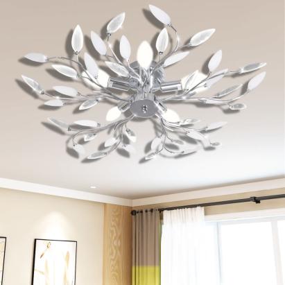 Plafoniera transparentă/albă brațe frunze cristal acrilic 5 becuri E14 GartenMobel Dekor