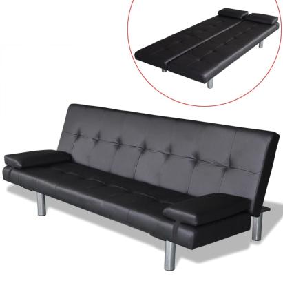 Canapea extensibilă 2 perne, piele artificială, reglabilă negru   GartenMobel Dekor