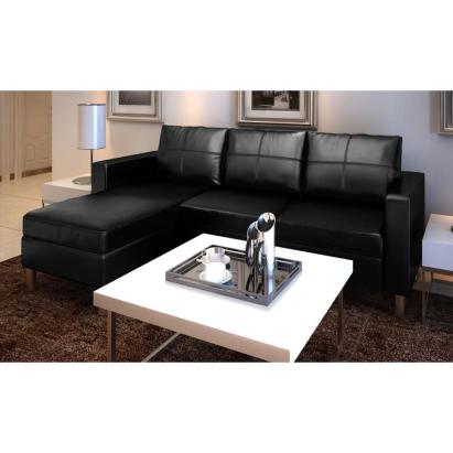 Canapea modulară cu 3 locuri, piele artificială, negru    GartenMobel Dekor