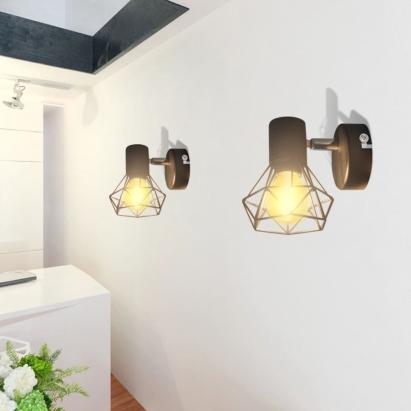 Aplice perete cadru sârmă, stil industrial, negru, bec cu filament LED GartenMobel Dekor