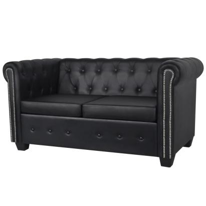 Canapea Chesterfield cu 2 locuri, piele artificială, negru  GartenMobel Dekor