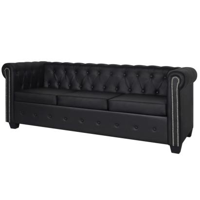 Canapea Chesterfield cu 3 locuri, piele artificială, negru   GartenMobel Dekor