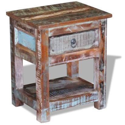 Masă laterală cu un sertar, 43x33x51 cm, lemn masiv reciclat GartenMobel Dekor