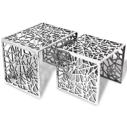 Set de mese laterale 2 buc. Pătrat Aluminiu Argintiu GartenMobel Dekor