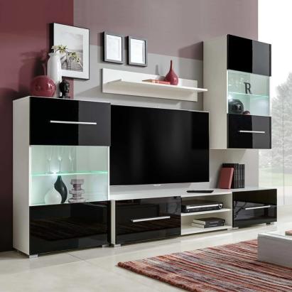 Set mobilier comodă TV de perete, 5 piese, iluminare LED, negru GartenMobel Dekor