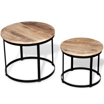 Set măsuțe cafea rotunde, lemn mango rugos, 2 buc, 40 cm/50 cm GartenMobel Dekor