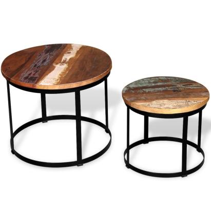 Set măsuță cafea 2 piese 40cm/50cm lemn masiv reciclat rotund GartenMobel Dekor