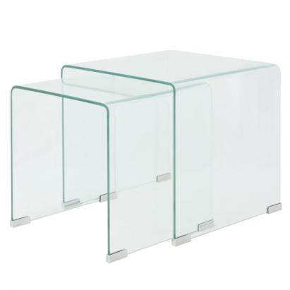 Set de masă din sticlă securit transparentă, stivuibil, 2 piese GartenMobel Dekor