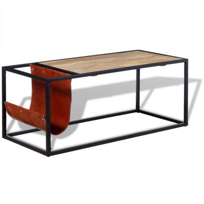Masuță cafea cu suport reviste din piele naturală, 110x50x45 cm GartenMobel Dekor