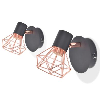 Lampă de perete 2 buc, E14, negru și arămiu GartenMobel Dekor
