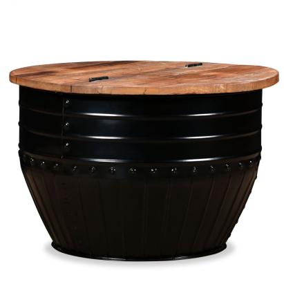 Măsuță de cafea în formă de butoi negru lemn masiv reciclat GartenMobel Dekor