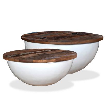 Set măsuțe cafea, 2 piese, alb, lemn masiv reciclat, formă bol GartenMobel Dekor