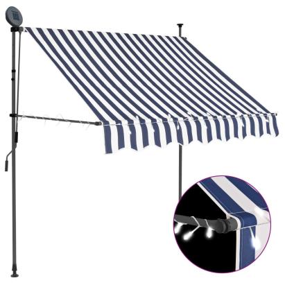 Copertină retractabilă manual cu LED, albastru & alb, 100 cm GartenMobel Dekor