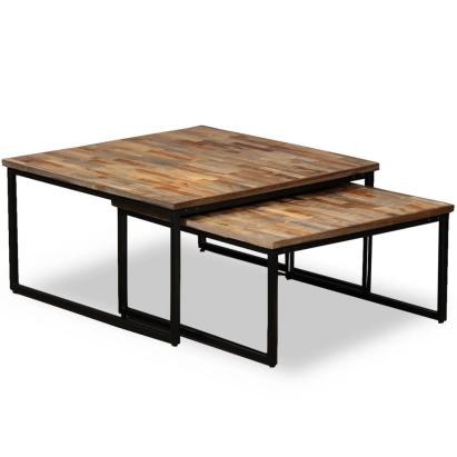 Set măsuțe cafea suprapuse 2 piese, lemn masiv de tec reciclat GartenMobel Dekor