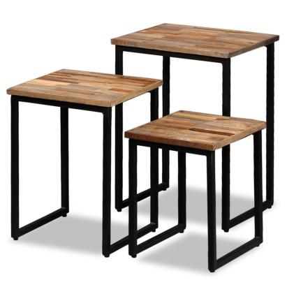 Set măsuțe cafea suprapuse 3 piese, lemn masiv de tec reciclat GartenMobel Dekor