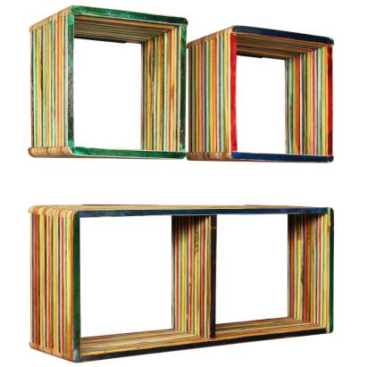 Set rafturi de perete 3 buc. Tec masiv reciclat Multicolor GartenMobel Dekor
