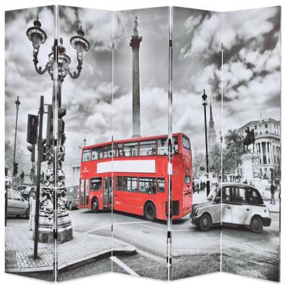Paravan cameră pliabil, 200x170 cm, autobuz londonez, negru/alb GartenMobel Dekor
