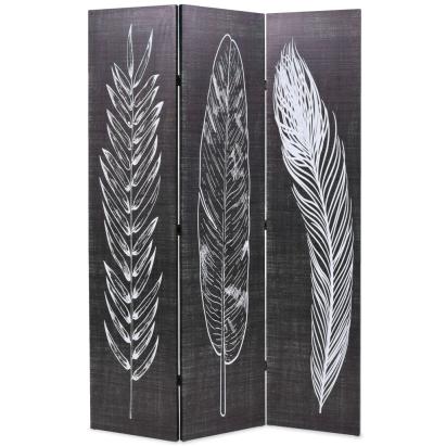 Paravan cameră pliabil, negru&alb, 120 x 170 cm, imprimeu pene GartenMobel Dekor