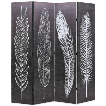 Paravan cameră pliabil, negru&alb, 160 x 170 cm, imprimeu pene GartenMobel Dekor