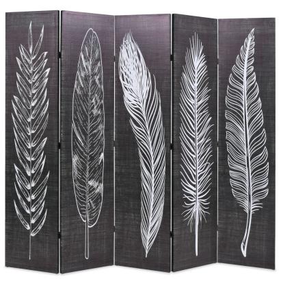 Paravan cameră pliabil, negru&alb, 200 x 170 cm, imprimeu pene GartenMobel Dekor