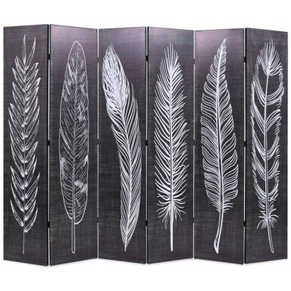 Paravan cameră pliabil, negru&alb, 228 x 170 cm, imprimeu pene GartenMobel Dekor