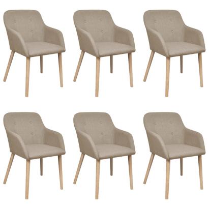 Scaune de bucătărie, 6 buc, bej, textil & lemn masiv de stejar  GartenMobel Dekor