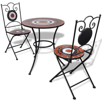 Set mobilier bistro, 3 piese, teracotă/alb, plăci ceramice GartenMobel Dekor