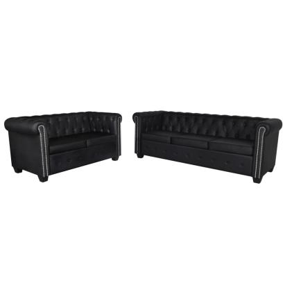 Canapea Chesterfield cu 2 și 3 locuri, piele artificială, negru  GartenMobel Dekor