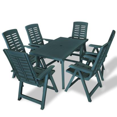 Set mobilier de exterior, 7 piese, verde, plastic GartenMobel Dekor