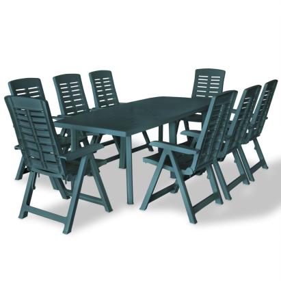 Set mobilier de exterior, 9 piese, verde, plastic GartenMobel Dekor