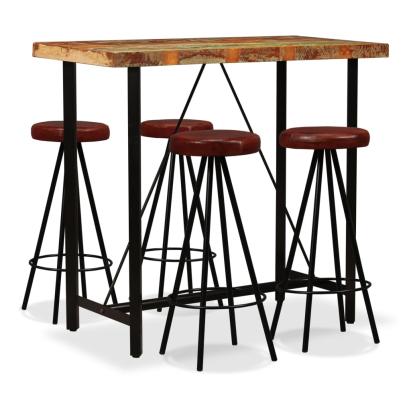 Set mobilier bar, 5 piese lemn masiv reciclat și piele naturală GartenMobel Dekor