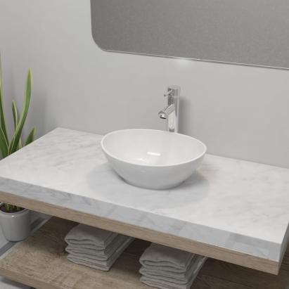 Chiuvetă de baie cu robinet mixer, ceramică, oval, alb GartenMobel Dekor