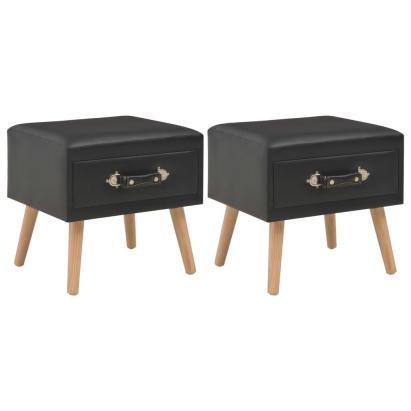 Noptiere, 2 buc., negru, 40 x 35 x 40 cm, piele ecologică GartenMobel Dekor
